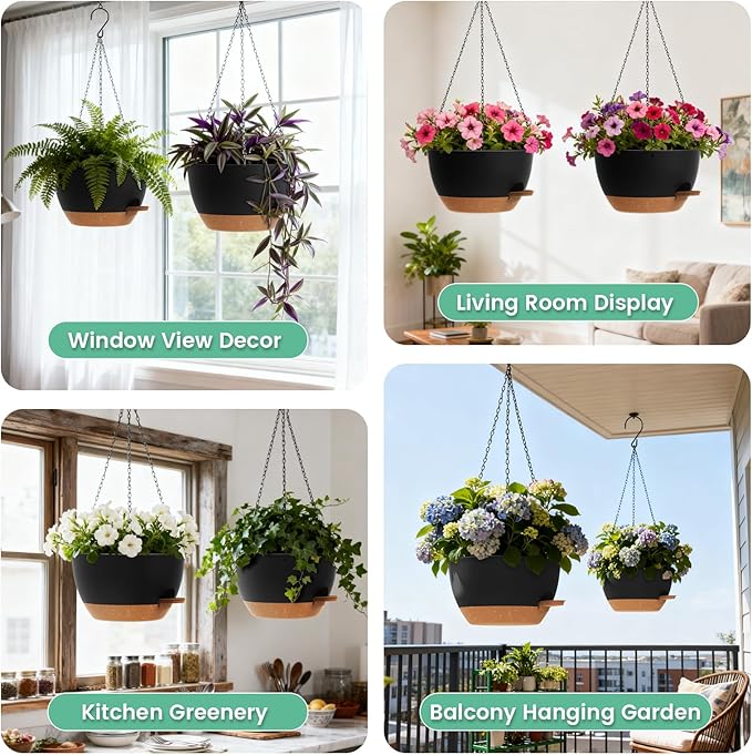 13 Inch 2 Pack Large Self Watering Hanging Planters - Image 6