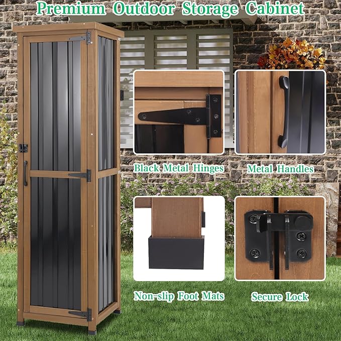 Outdoor Storage Cabinet Weatherproof, Tall Wood Garden Potting Bench Table - Image 6