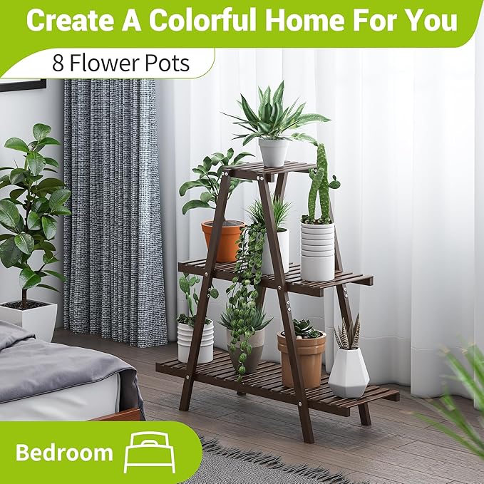 BMOSU Plant Stand Bamboo for Indoor Outdoor Tiered Plant Shelf 8 Potted Flower - Image 4