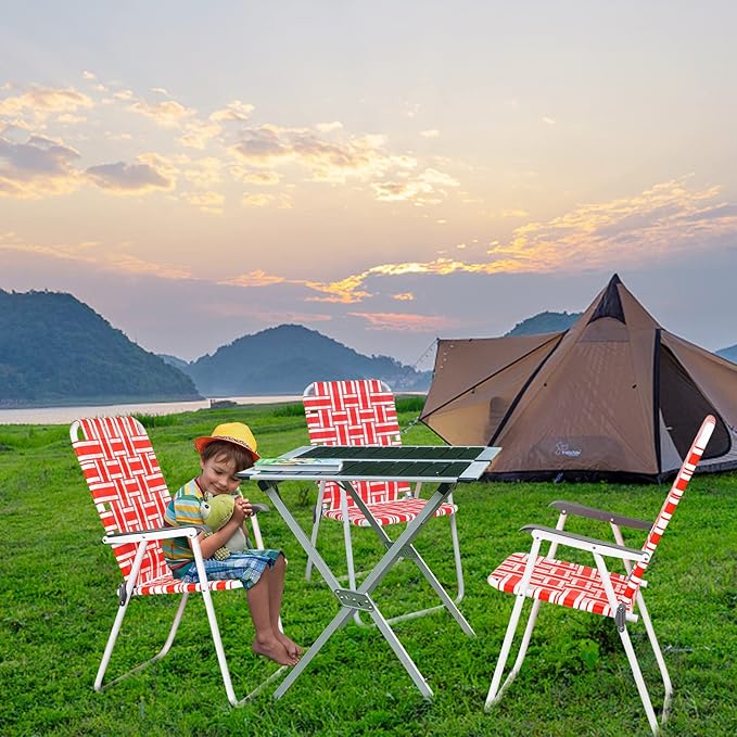 VINGLI Patio Lawn Webbed Folding Chairs Set of 4, Outdoor Beach Chair Portable - Image 2