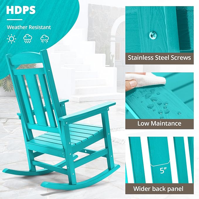 LUE BONA Outdoor Rocking Chairs Set of 2, HDPS Porch Rocker - Image 4