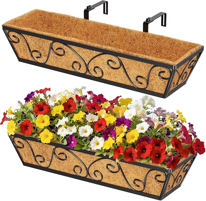 2pcs 24 Inch Window Deck with Coco Liner, Metal Hanging Flower Planter Window by LAWYAMAI