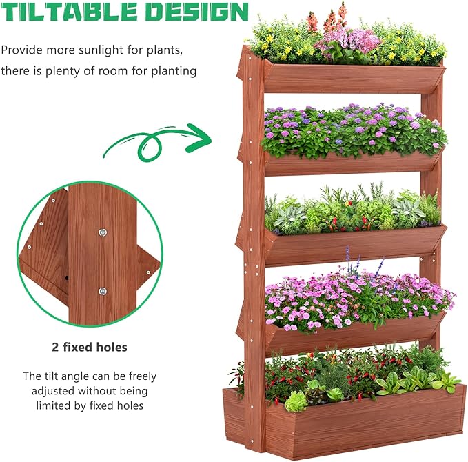 DoCred Vertical Wooden Raised Garden Bed, 5 Tier Garden Planters Freestanding - Image 4
