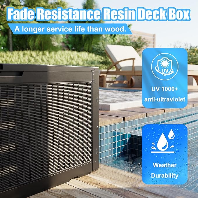 120 Gallon Waterproof Outdoor Storage Box, Resin Deck Box, Lockable Outside - Image 2