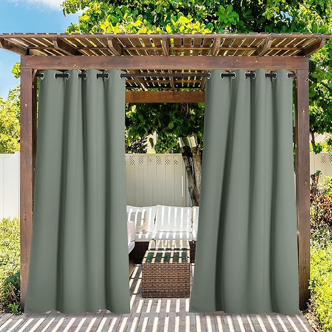 NICETOWN 2 Panels Sage Green Blackout Indoor & Outdoor Curtains - Image 2