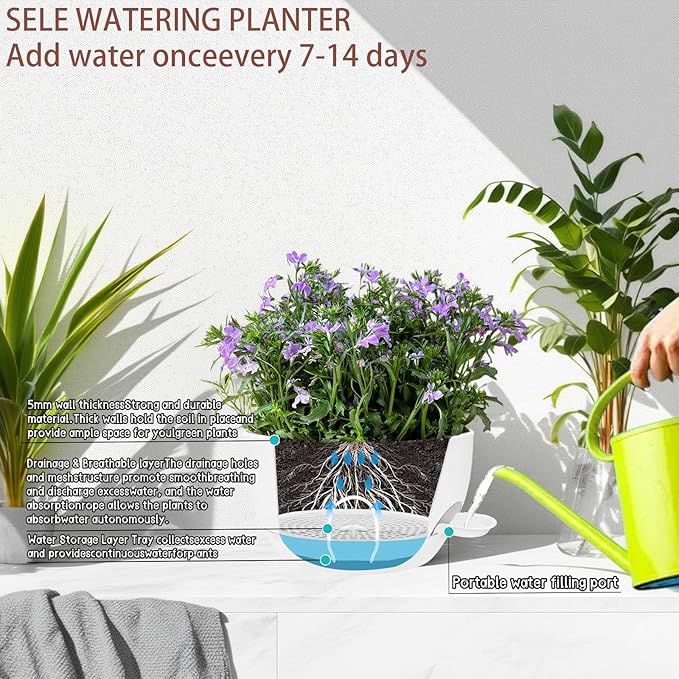 2 Pack 12 Inch Self Watering Hanging Planters - Image 6