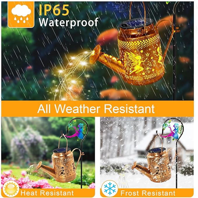 Solar Lanterns Outdoor Waterproof, Metal Watering Can Garden Decor, Fairy - Image 7