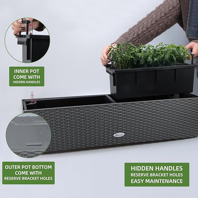 Dexceder 31.5 Inch Rattan Self Watering Planter Indoor Outdoor, Thickened Large - Image 4