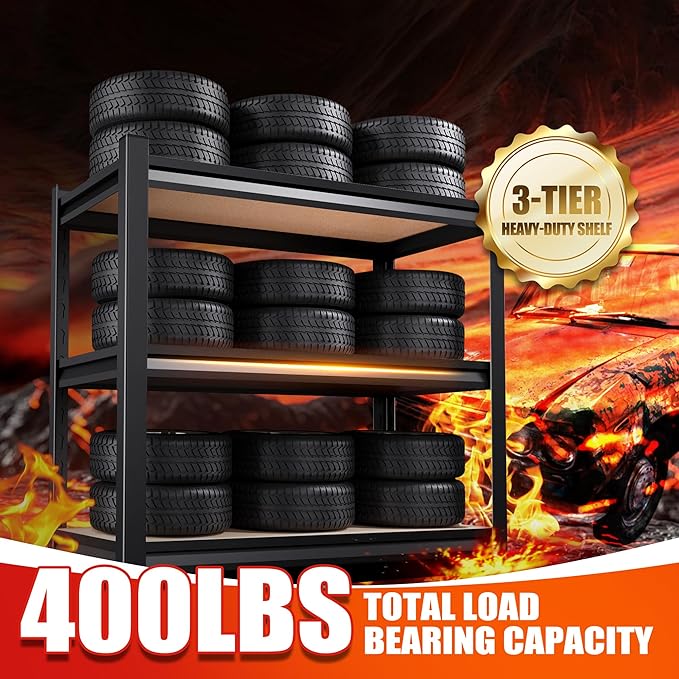Garage Shelving, 3 Tier Garage Storage Shelves, Adjustable Heavy Duty Metal - Image 6