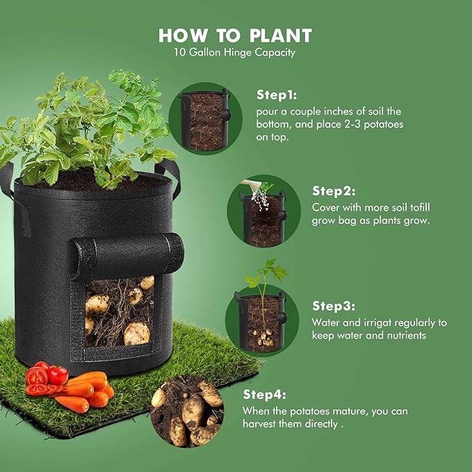 5-Pack 10 Gallon Potato Grow Bags, Garden Planting Bag - Image 6