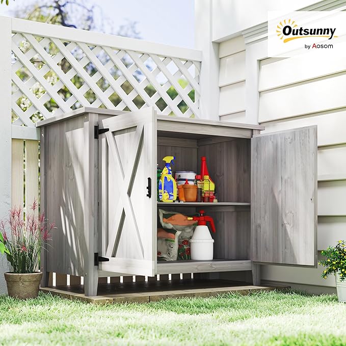Outsunny Wood Garden Shed, Compact Outdoor Storage Cabinet Potting Shed - Image 2