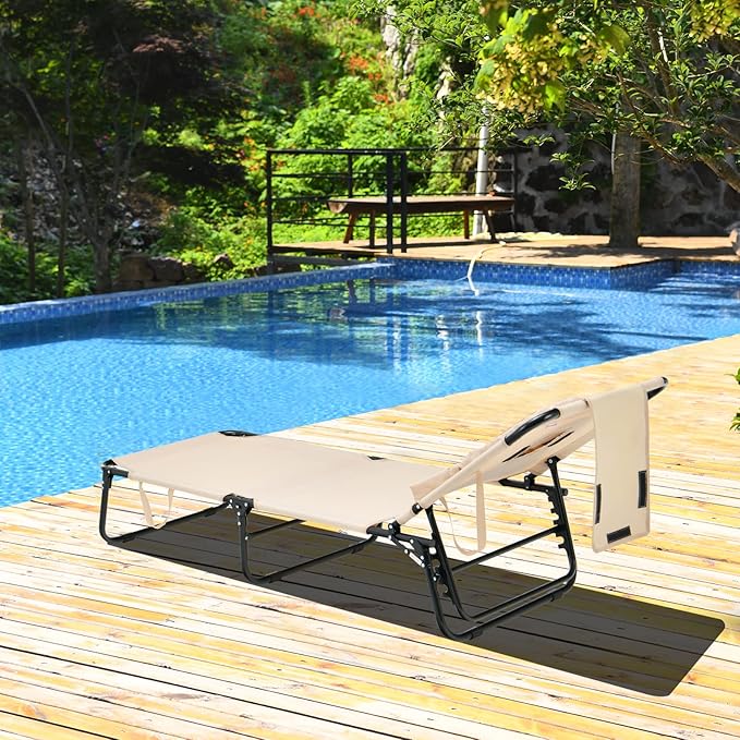 GYMAX Tanning Chair, 350lbs Beach Lounge Chair - Image 2