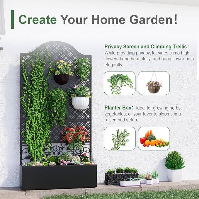 Metal Raised Garden Bed with Trellis & Privacy Screen - Image 4