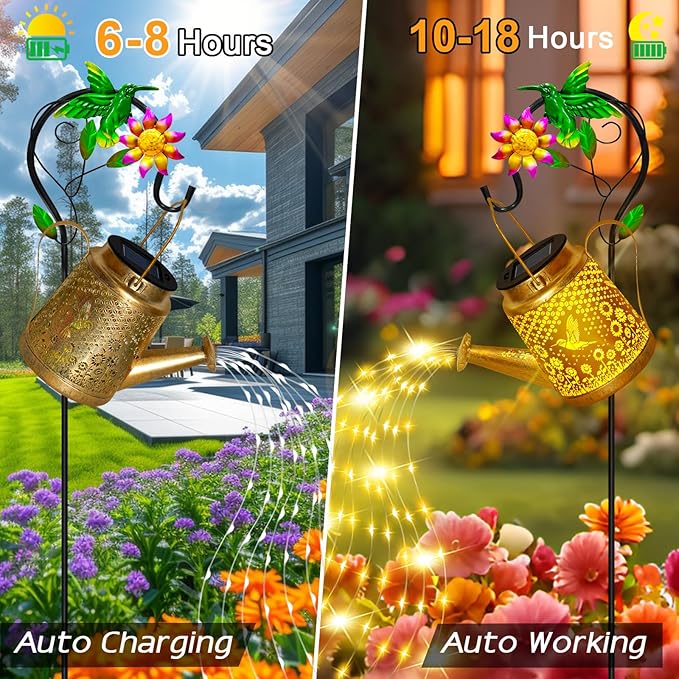 Hummingbird Solar Watering Can Lights, Outdoor Waterproof Garden Lanterns - Image 5