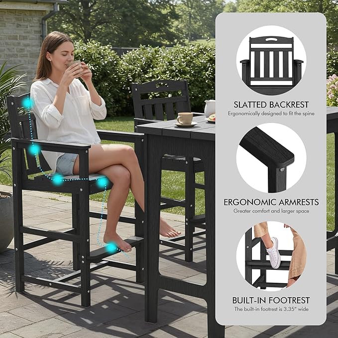 Ciokea Outdoor Bar Height Table Set of 5, Heavy-Duty All-Weather HDPE Patio Bar - Image 6