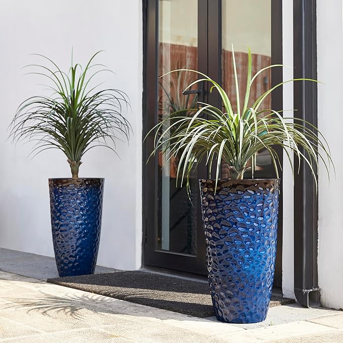 Glitzhome 23.75" H Oversized Tall Planter, Modern Set of 2 Honeycomb Textured - Image 6