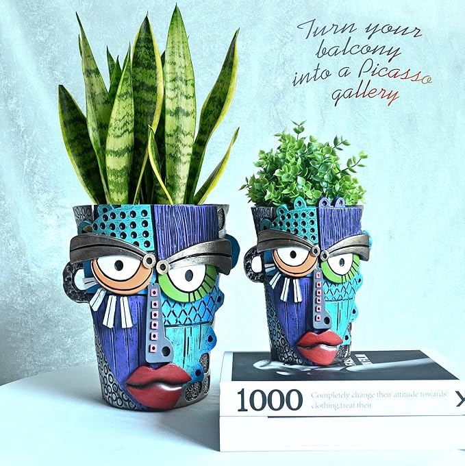 Abstract Face Planter Pots for Plants, Hand-Painted Colorful Flower Pots - Image 6