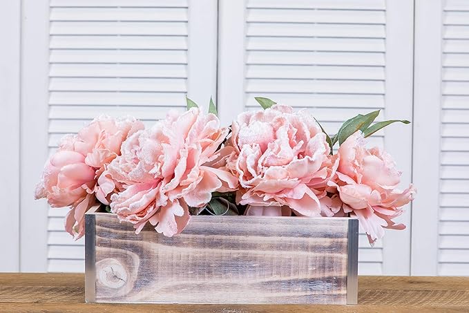Wood Planter Box with Tin Style, 12x4 Inch Rectangular, Plastic Liner, Garden - Image 3