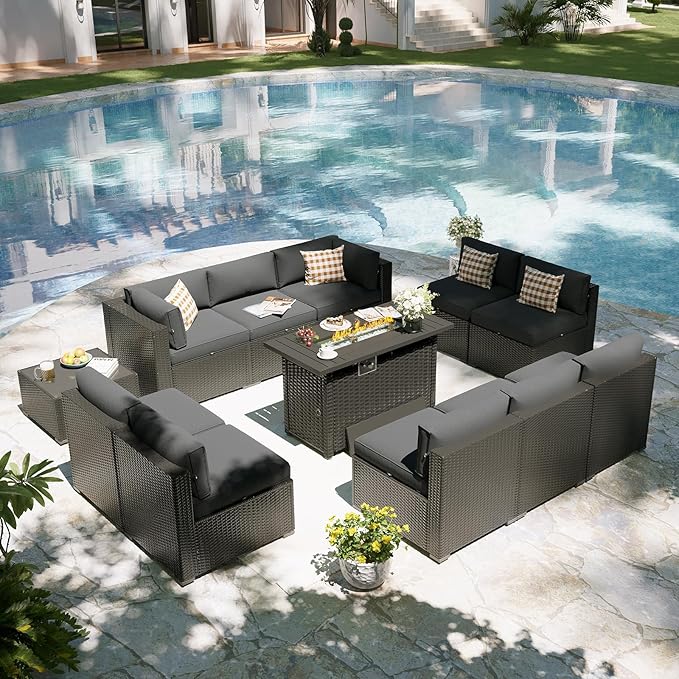 Aoxun Patio Furniture Set with Fire Pit Table, 12 Piece Outdoor Sectional Sofas - Image 8