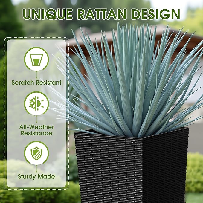 Devoko Resin Tall Planters for Outdoor Plants Set of 2, Large Taper Outdoor - Image 2