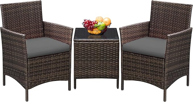 Greesum 3 Pieces Patio Furniture Sets Outdoor PE Rattan Wicker Chairs by BuynowfromGreesum