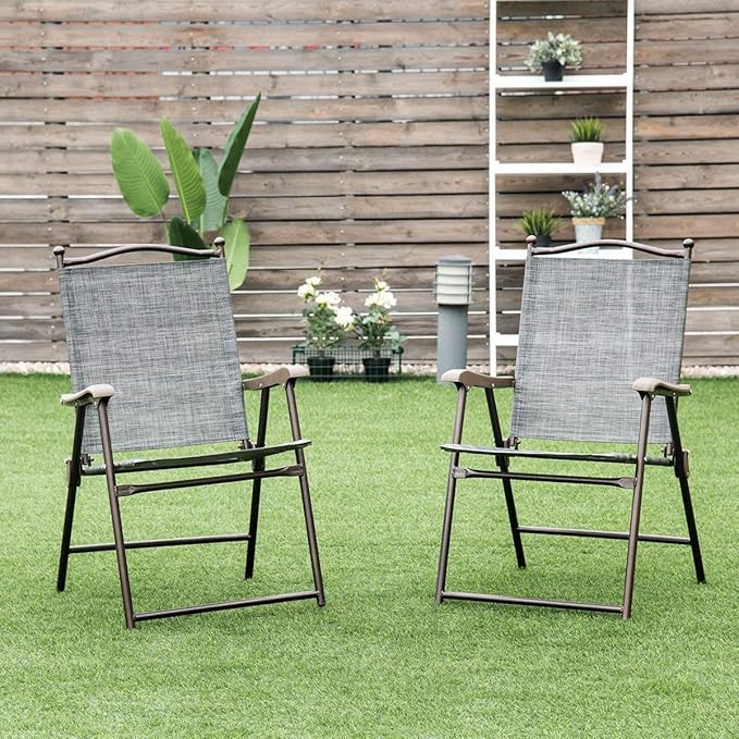 Giantex Set of 2 Patio Folding Chairs, Outdoor Patio Dining Chairs w/Armrest - Image 4