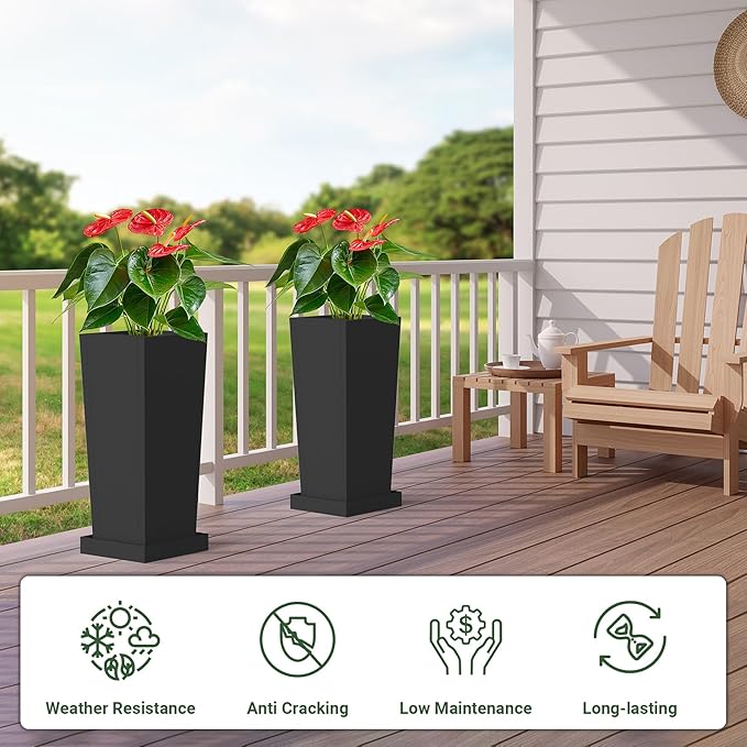 Tall Outdoor Planters Set of 2, 24 inch Tall Planters - Image 3