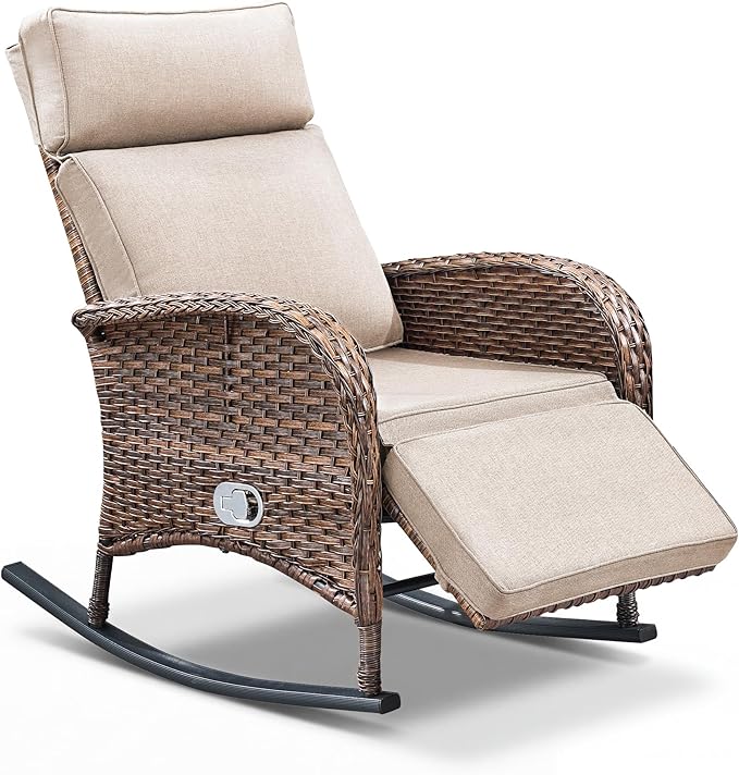 Zero Gravity Patio Rocking Wicker Recliner Chair - Image 7