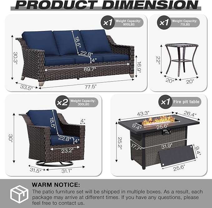 Joyside Wicker Patio Furniture Sets, 5 Pieces Upgraded Large Size Outdoor - Image 2