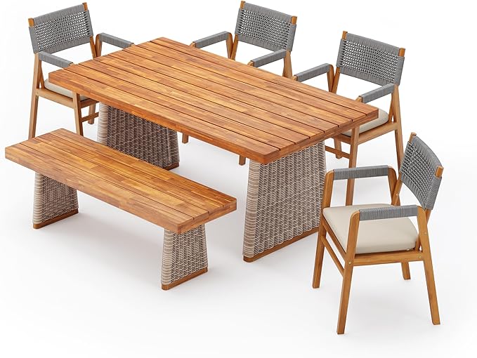 Christopher Knight Home Pasco Acacia Wood Outdoor Dining Table Set - Image 3