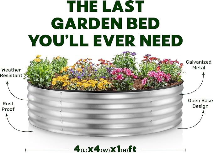 Round Galvanized Raised Garden Bed // 4×4×1 ft Galvanized Raised Garden Beds - Image 4