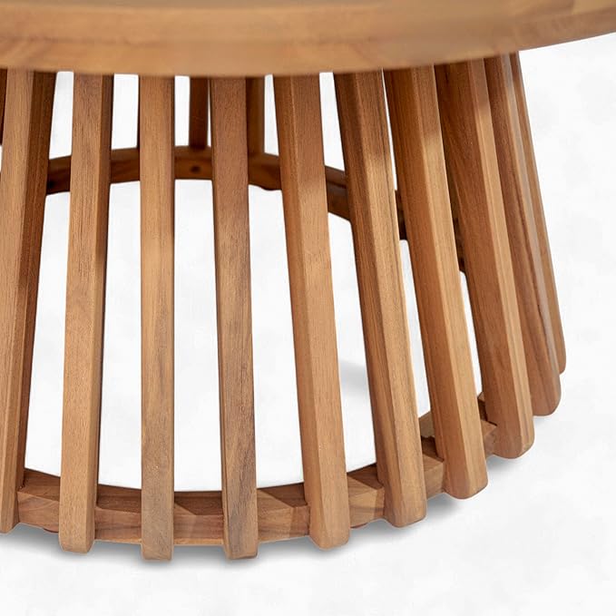 Merax Patio Outdoor Acacia Wood Round Coffee Table - Image 6