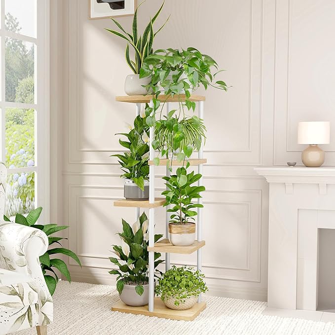 Bamworld Corner Plant Stand Indoor 5 Tier white Plant Shelf - Image 2