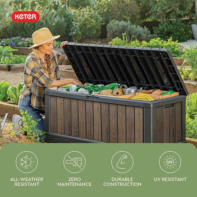 Keter Signature Collection 92 Gallon Resin Deck Box Organization and Storage Box - Image 5