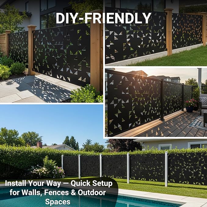 Metal Privacy Screen Outdoor 6FT – Laser-Cut Geometric Mosaic Decorative Steel - Image 6