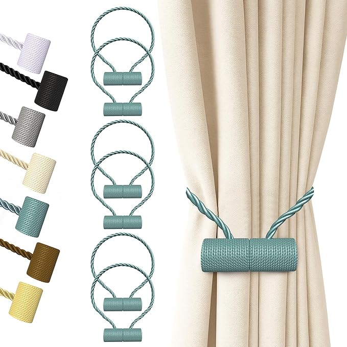 Hion Magnetic Curtain Tiebacks Gray Blue 6 Pack, Curtain Tiebacks Buckles by Hion