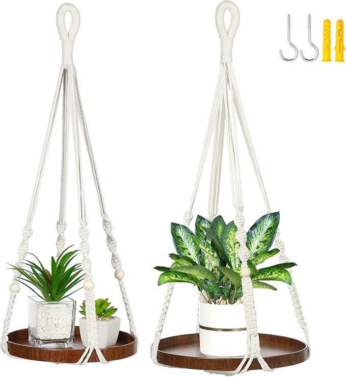 2 Pack Macrame Plant Hanger | Plant Hanger Indoor, Hanging Planter Shelf | by Shineloha