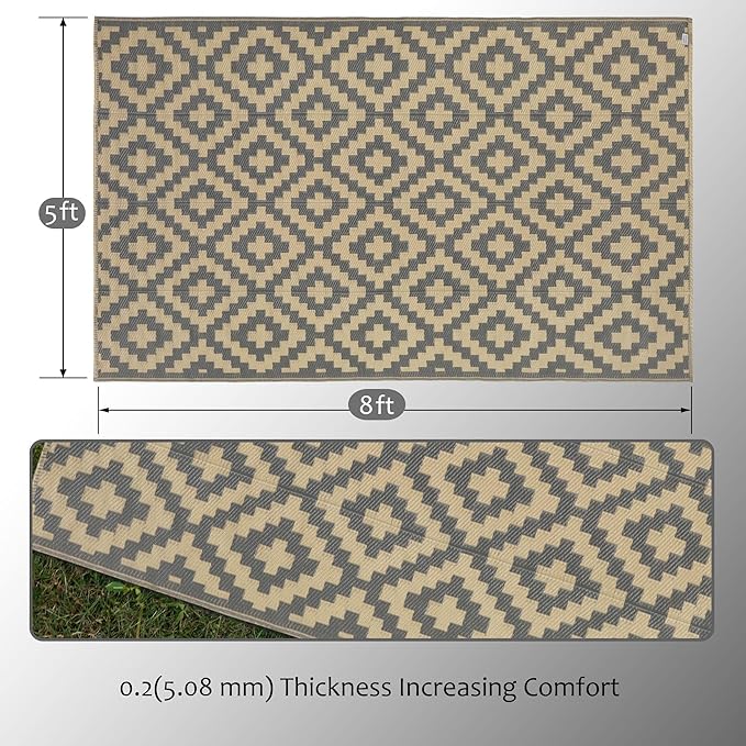 SAND MINE Reversible Mats, Plastic Straw Rug, Modern Area Rug, Large Floor Mat - Image 2