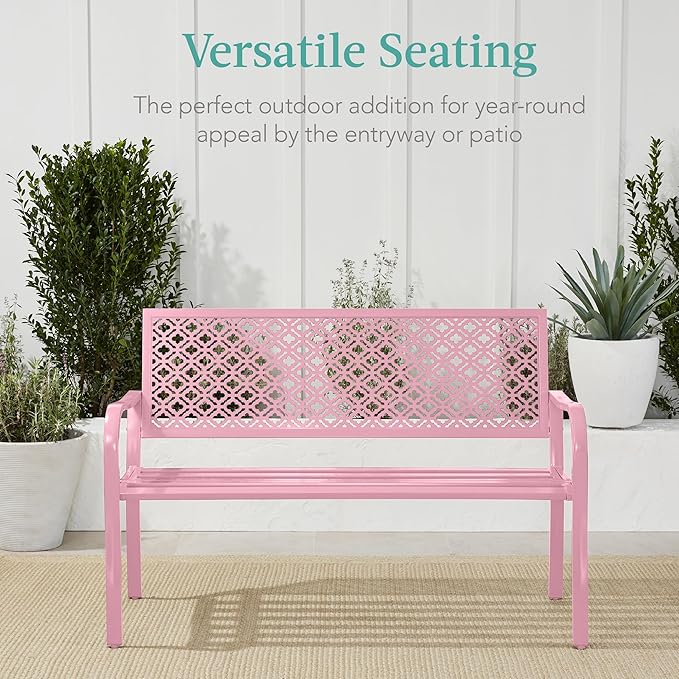Best Choice Products Outdoor Bench 2-Person Metal Steel Benches Furniture - Image 6