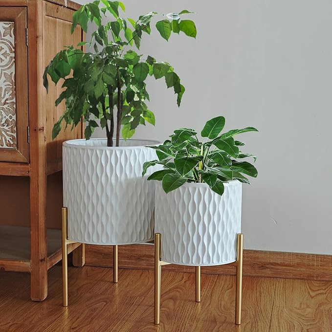 ARNIS Plants Pots with Stand, Unique Mid Century Decorative Metal Flower Pots - Image 6