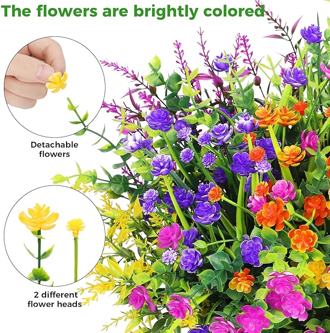 20 Bundles Artificial Flowers for Outdoors Fake Plastic Flowers UV Resistant - Image 3