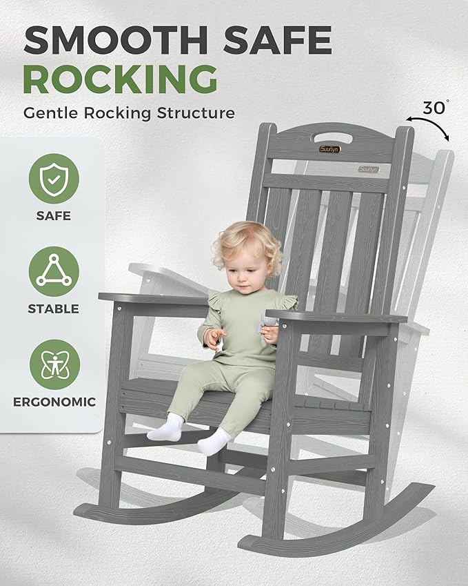 Oversized Outdoor Rocking Chair Set of 4, High Back Porch Rocker Chair - Image 4