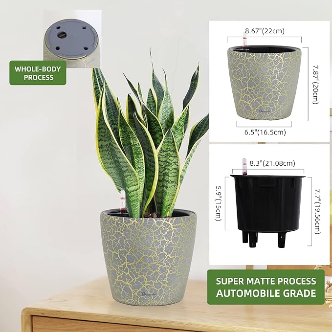 Dexceder 9x8 Inches Self Watering Planter Indoor Outdoor, Inner Pot Design - Image 2