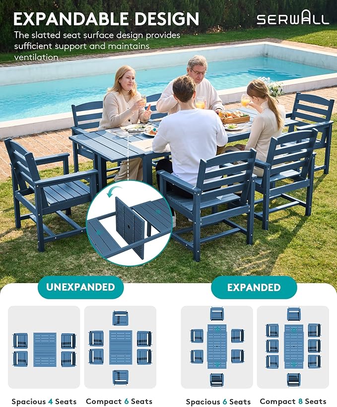 SERWALL 9-Piece Outdoor Dining Set, All Weather HDPE Outdoor Furniture Set - Image 4