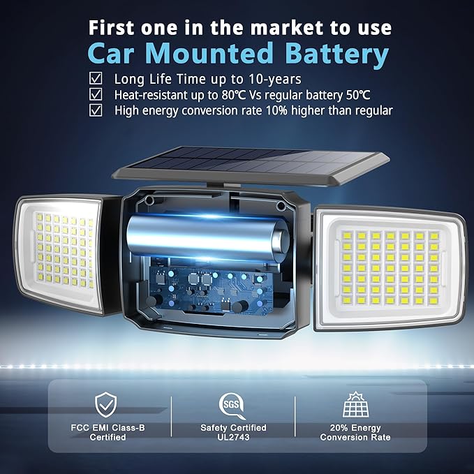 Solar Security Light Outdoor Super Bright LED, Motion Sensor Flood Light - Image 3