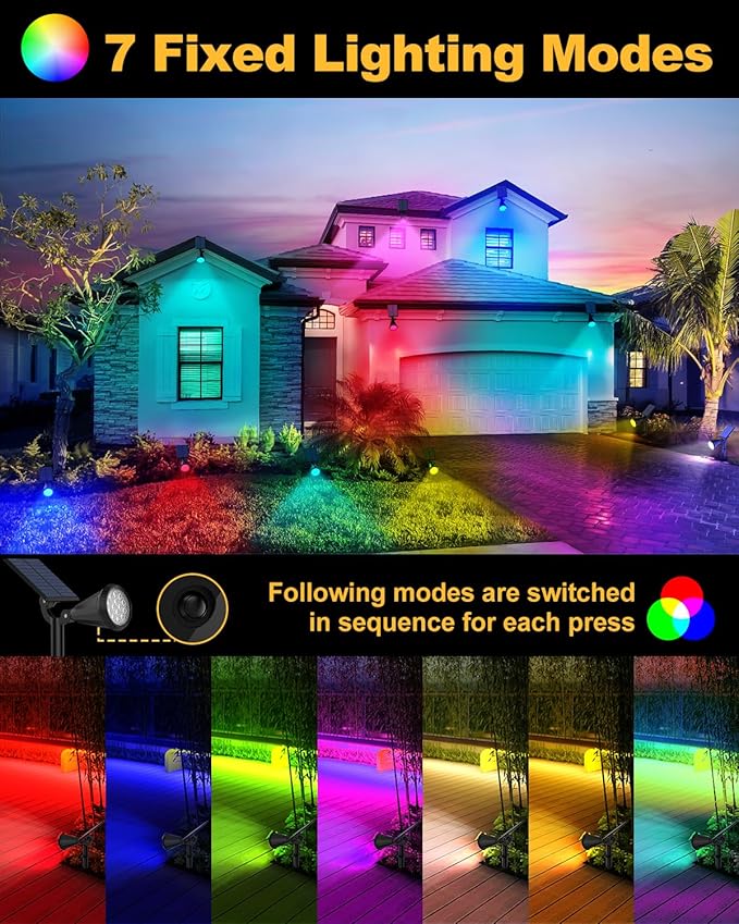 Solar Spot Lights Outdoor Color Changing, 7 Modes/14 LED Outdoor Solar Lights - Image 2