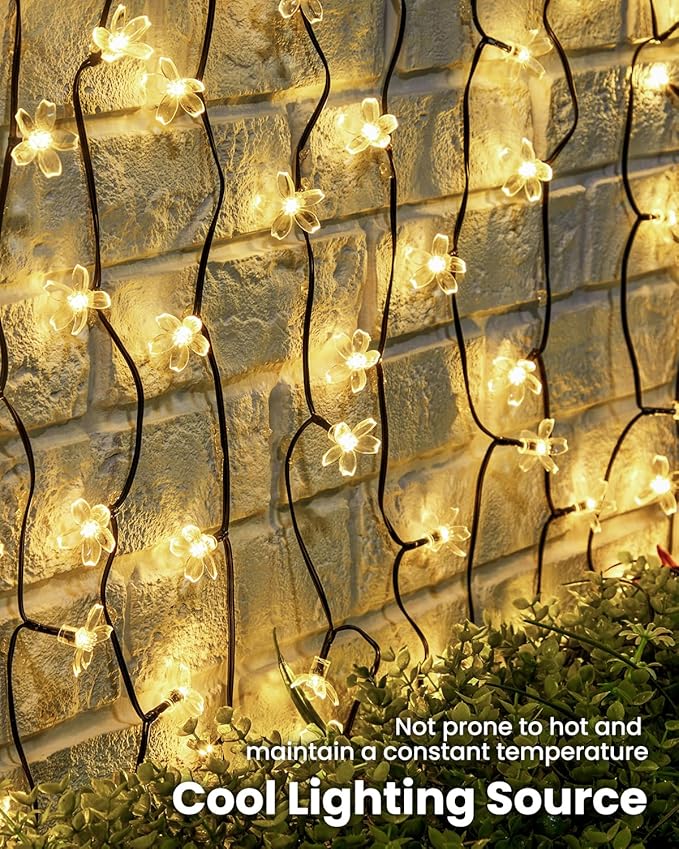 Brightown 2 Pack Total 52FT 120 LED Solar String Lights Flower Outdoor - Image 7