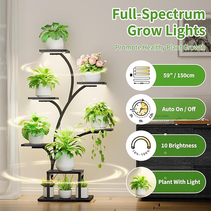 Plant Stand Indoor with Grow Lights, 7 Tiered Indoor Plant Shelf, Metal Plant - Image 3