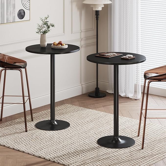 Flamaker Round Bistro Pub Table Modern Style Metal Base MDF Top Cocktail Bar - Image 2