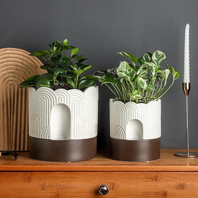 Nihow Self Watering Plant Pot Set: 6 Inch & 8 Inch Ceramic Planter - Image 4